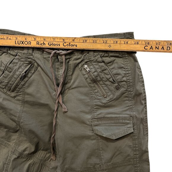 STYLE & CO LONG Cargo Shorts Sz 6 Khaki Green Cotton Spandex Drawstring Waist - Picture 6 of 8